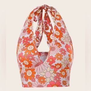 SHEIN Floral Halter Crop Top